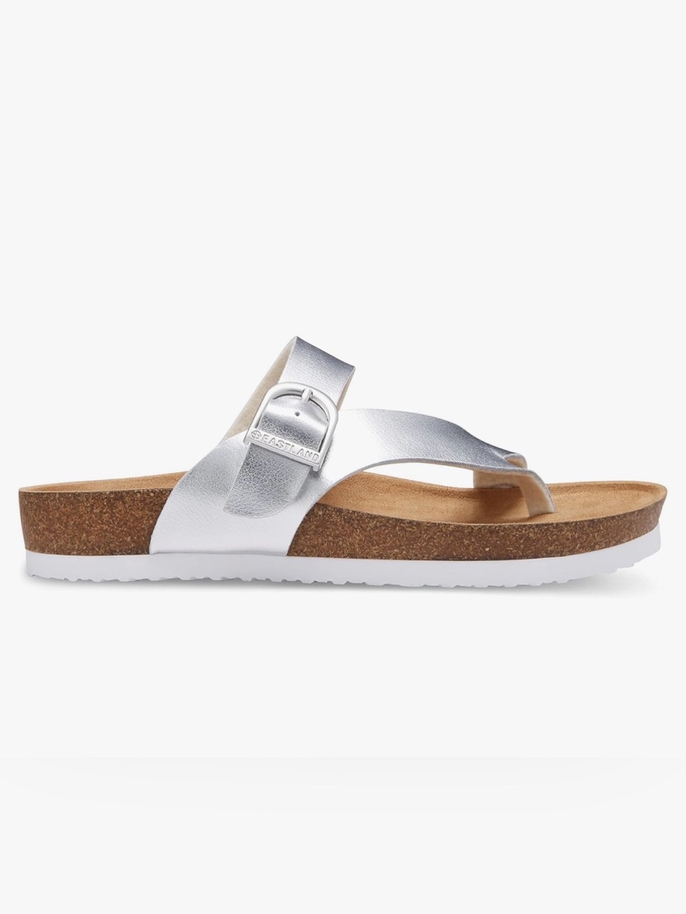 Eastland Silver Metallic Cork Thong Sandal with Buckle